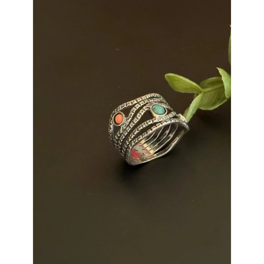 Silpada Sterling Silver Turquoise Coral Multi Band Wrap Ring Size 7 R1970